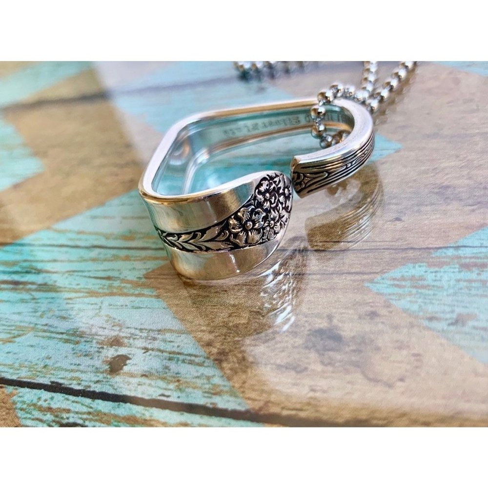 Heart Spoon Necklace, 1930 Princess Royal, Handmade Silverware Jewelry, Flatware